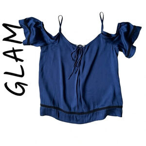 Glam Dark Blue Cold Shoulder Blouse​